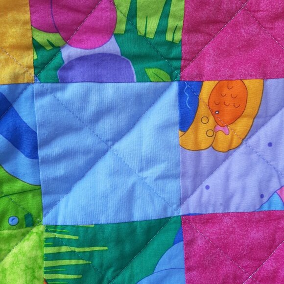 Handmade Fabric Baby Quilt Hand Quilted Cotton 30" x 34" - Picture 5 of 8